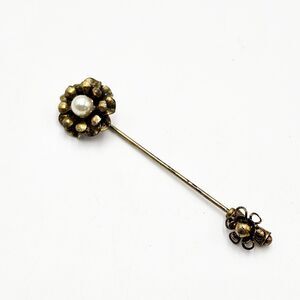 Vintage MIRIAM HASKELL? Russian Gold Tone Lapel Stick Flower Pin w/ Faux Pearls